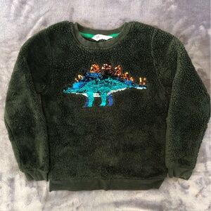 H&M Fuzzy Green Sequin Dinosaur Sweater